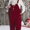 Burgundy Velvet Santa Overalls with Decorative Buckles, XL Size Christmas Costume Piece